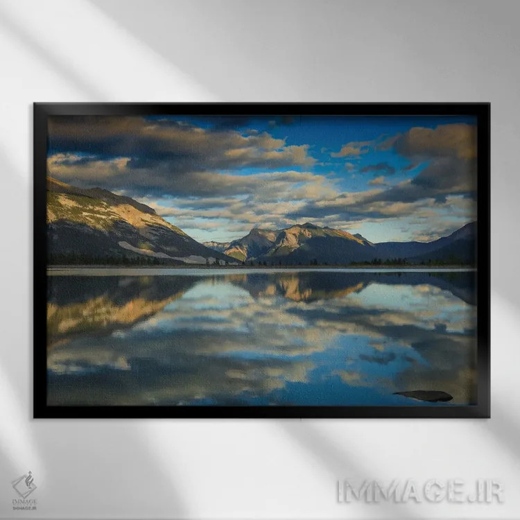 تابلو انعکاس رشتهکوه راکی کانادا اثر دن اسپرول - نمای قابدار مشکی