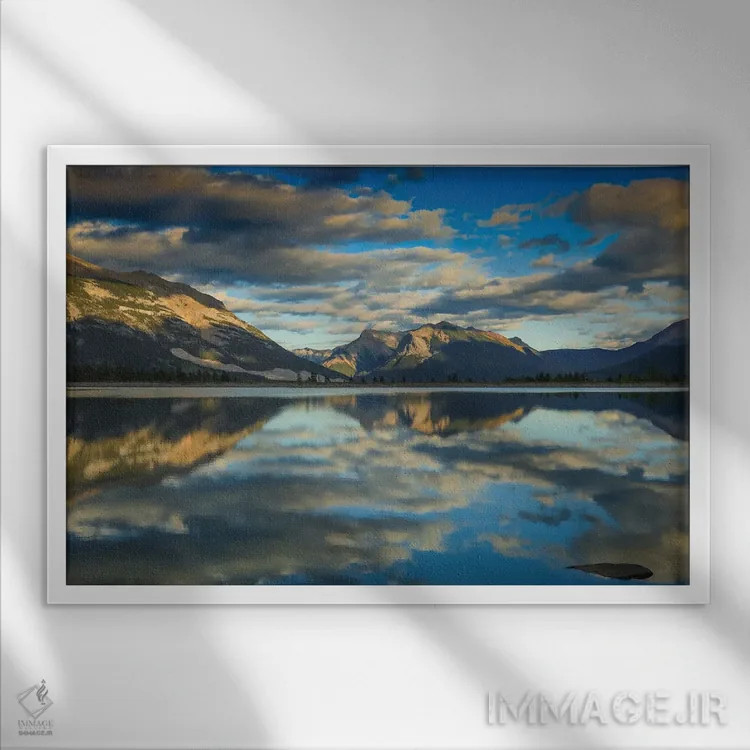 تابلو انعکاس رشتهکوه راکی کانادا اثر دن اسپرول - نمای قابدار سفید