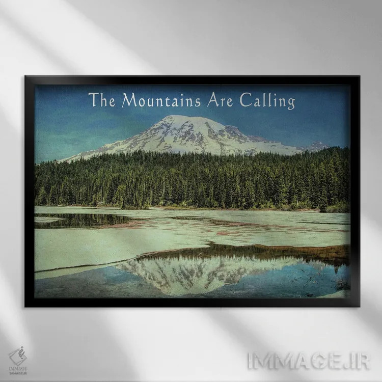 تابلو کوهها فرا میخوانند، رینیر اثر دن اسپرول - نمای قابدار مشکی