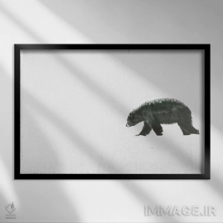 تابلو خرس مینیمال اثر دن اسپرول - نمای قابدار مشکی