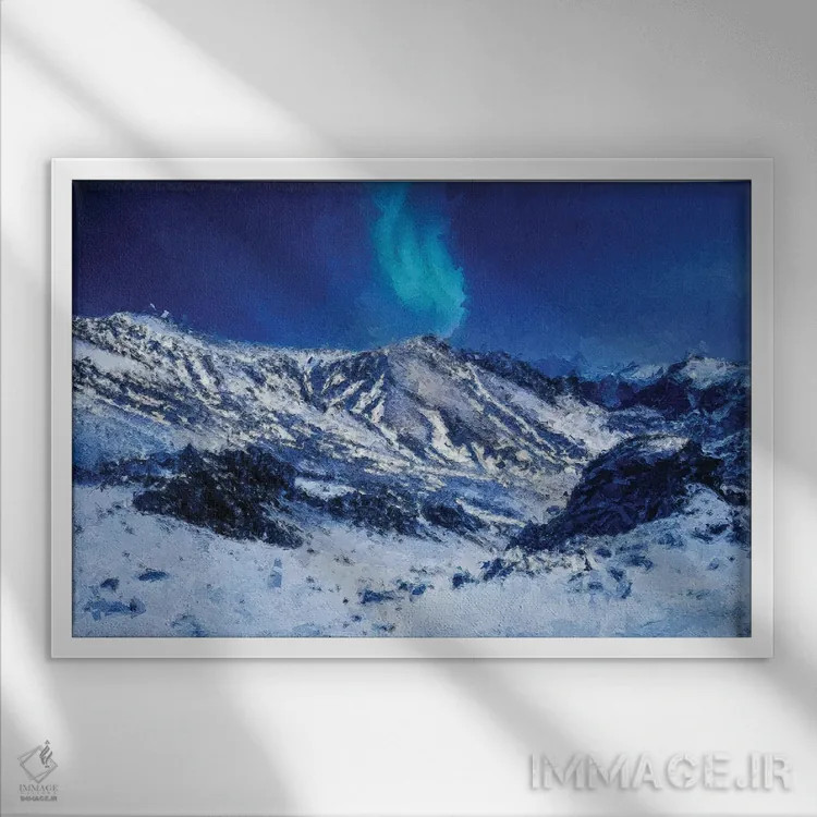 تابلو جادوی زمستان کوهستانی و شفق قطبی اثر دن اسپرول - نمای قابدار سفید