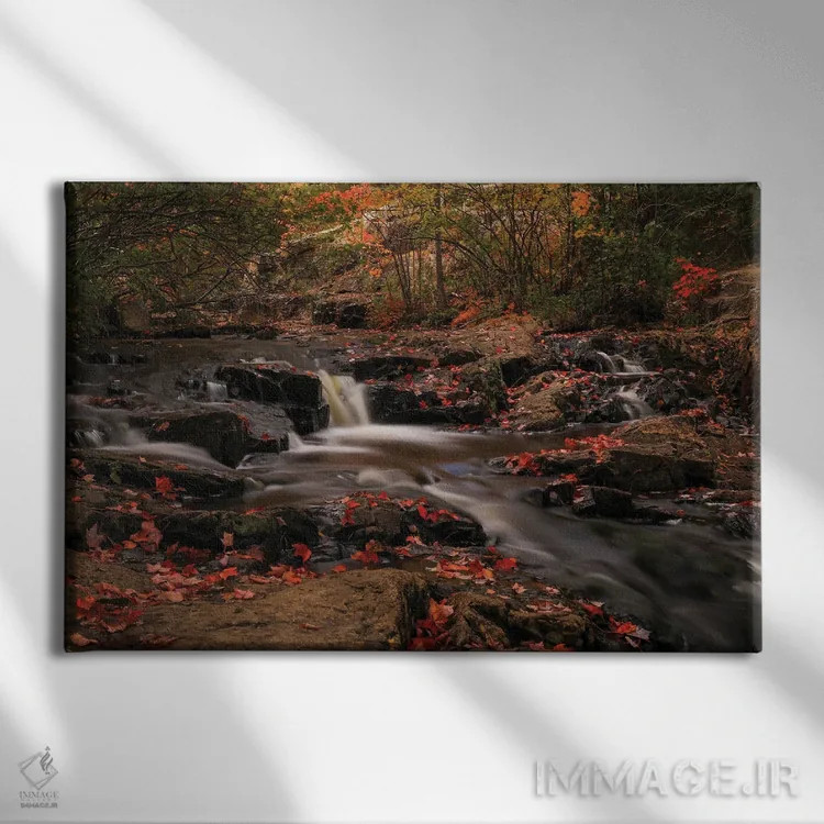 تابلو آبشارهای زیبای پاییزی اثر دن اسپرول - نمای روبهرو روی دیوار