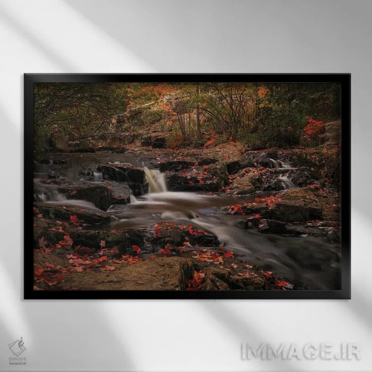 تابلو آبشارهای زیبای پاییزی اثر دن اسپرول - نمای قابدار مشکی