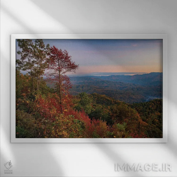 تابلو غروب پاییزی بلو ریج پارکوی اثر دن اسپرول - نمای قابدار سفید