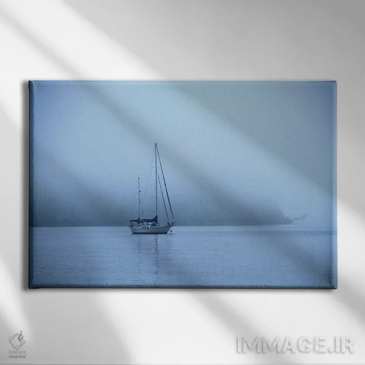 تابلو قایق بادبانی در مه صبحگاهی اثر دن اسپرول - نمای روبهرو روی دیوار