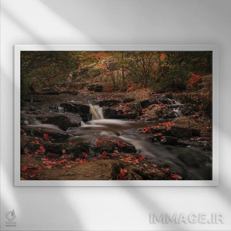 تابلو آبشارهای زیبای پاییزی اثر دن اسپرول - نمای قابدار سفید