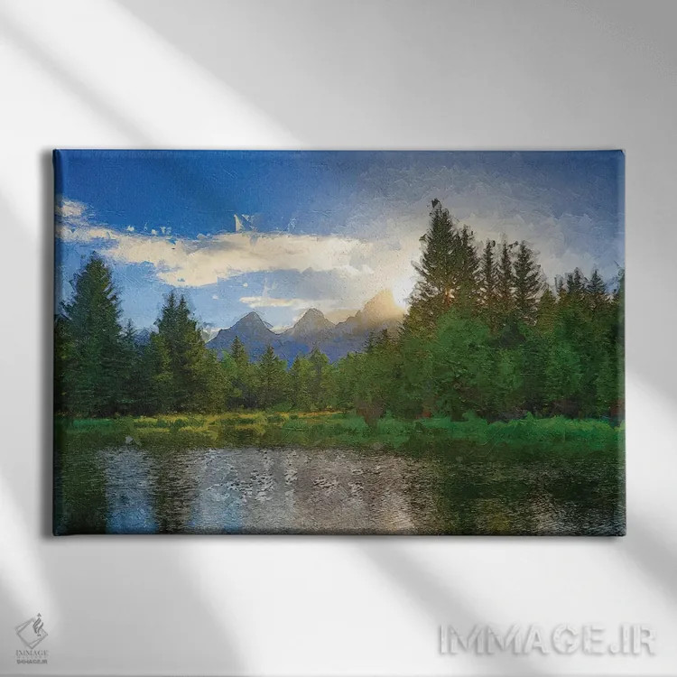 تابلو صبح بهاری بر فراز تتونها اثر دن اسپرول - نمای روبهرو روی دیوار