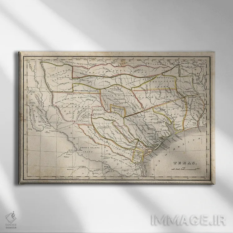 تابلو نقشه تاریخی تگزاس اثر دن اسپرول - نمای روبهرو روی دیوار