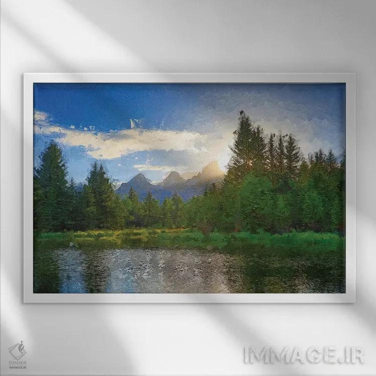 تابلو صبح بهاری بر فراز تتونها اثر دن اسپرول - نمای قابدار سفید