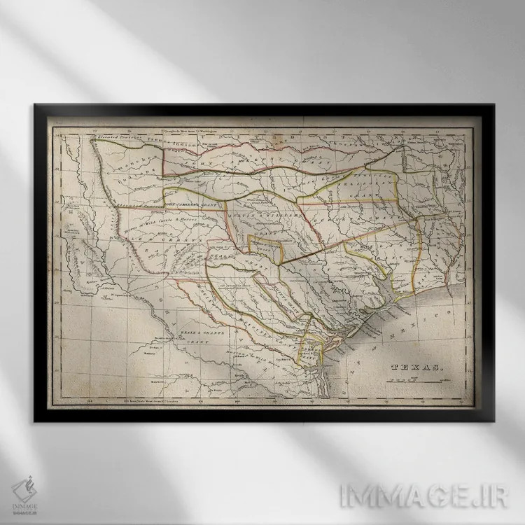 تابلو نقشه تاریخی تگزاس اثر دن اسپرول - نمای قابدار مشکی