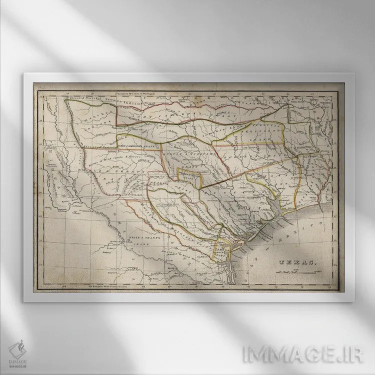 تابلو نقشه تاریخی تگزاس اثر دن اسپرول - نمای قابدار سفید
