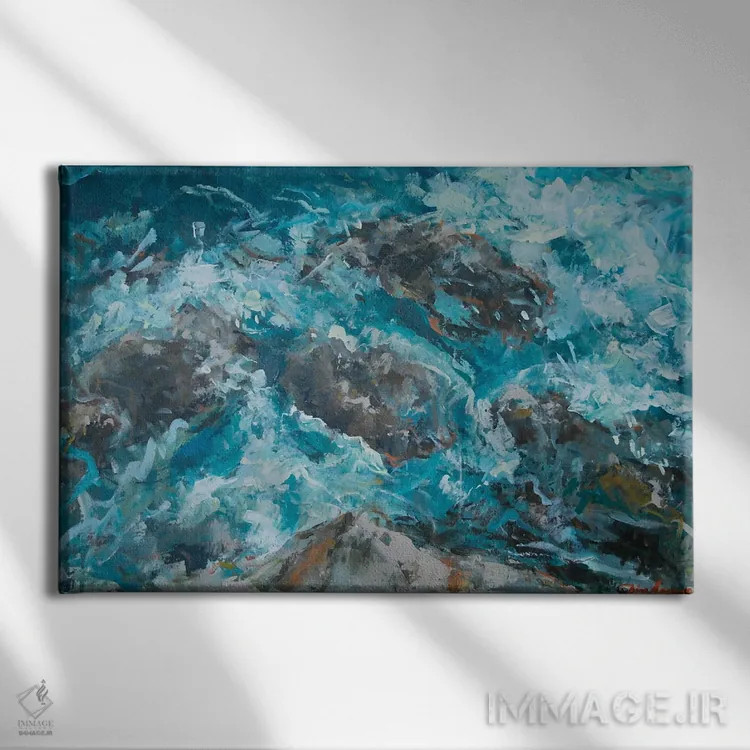 تابلو آبها و صخرههای دریای اژه اثر باورا آسهوا - نمای روبهرو روی دیوار