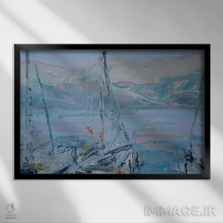 تابلو عصر پانورامایی با کشتیهای تفریحی در خلیج سار سالا اثر باورا آسهوا - نمای قابدار مشکی
