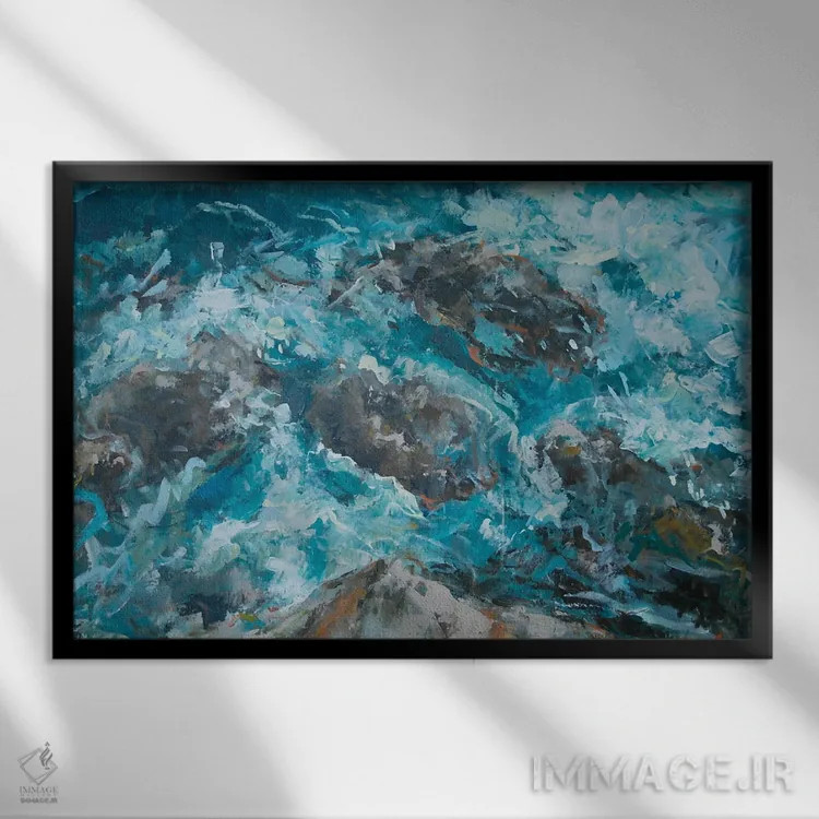 تابلو آبها و صخرههای دریای اژه اثر باورا آسهوا - نمای قابدار مشکی
