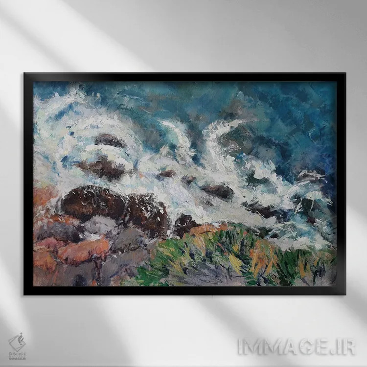 تابلو آبها و صخرههای خلیج سار سالا اثر باورا آسهوا - نمای قابدار مشکی