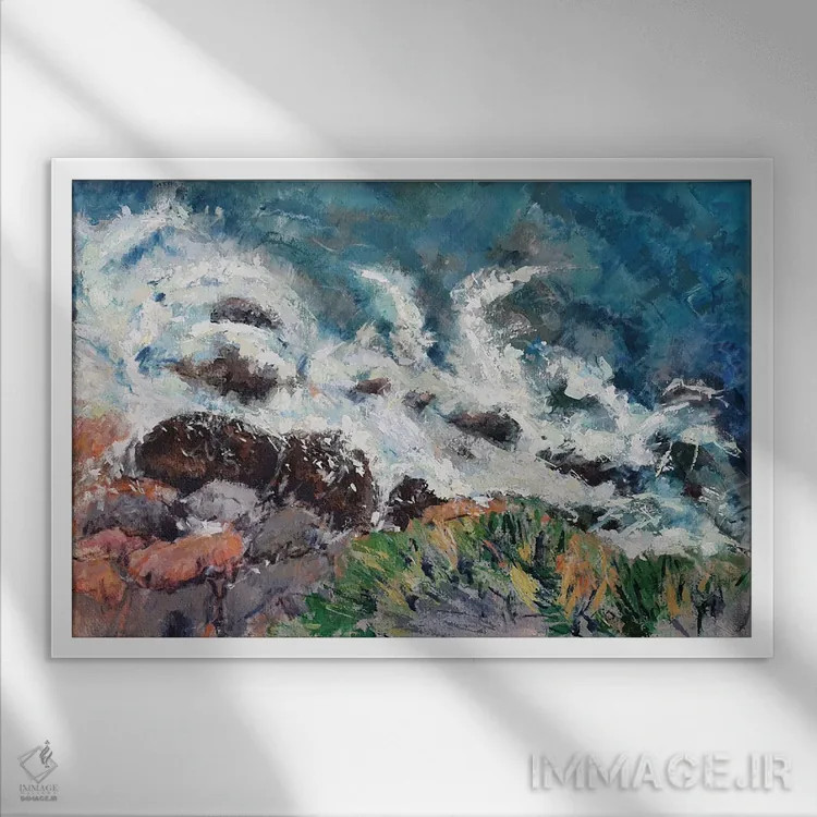 تابلو آبها و صخرههای خلیج سار سالا اثر باورا آسهوا - نمای قابدار سفید