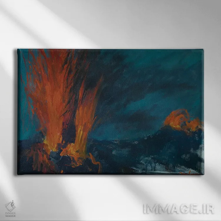 تابلو فوران استرومبولی (آتشفشان در ایتالیا) اثر باورا آسهوا - نمای روبهرو روی دیوار