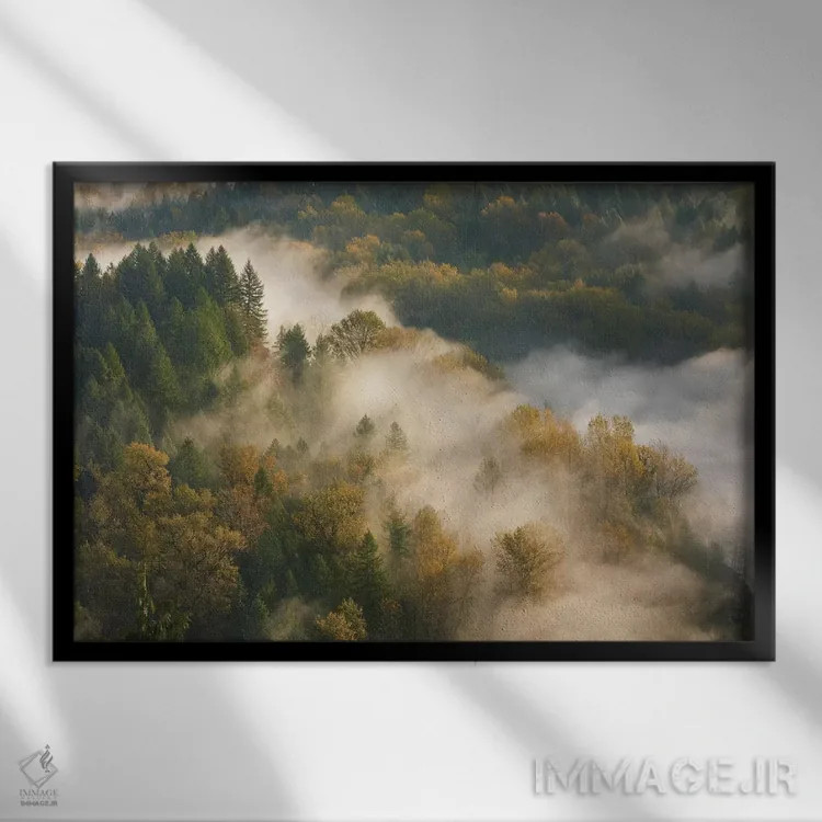 تابلو مه پاییزی طلایی اثر داتلیش - نمای قابدار مشکی