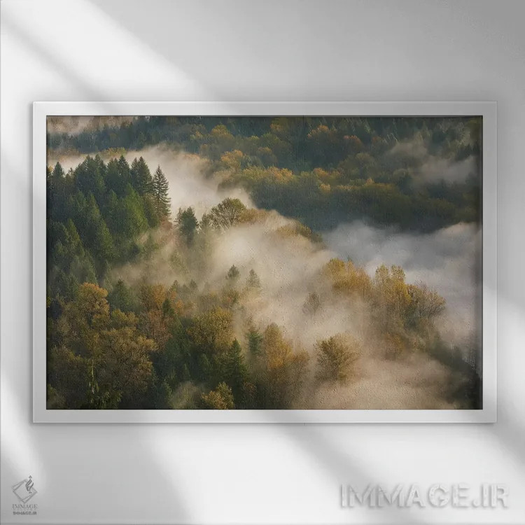تابلو مه پاییزی طلایی اثر داتلیش - نمای قابدار سفید