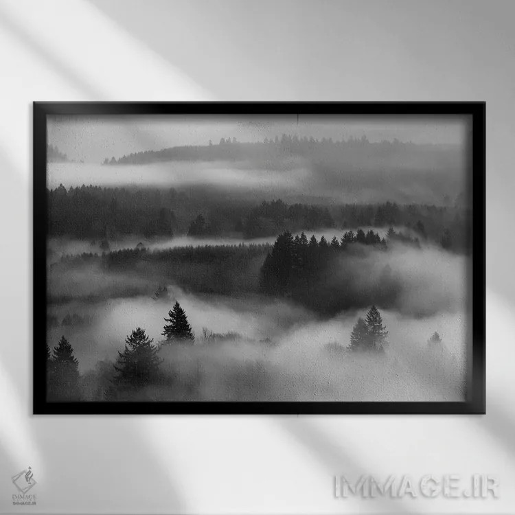 تابلو جادوی جنگل مهآلود اثر داتلیش - نمای قابدار مشکی