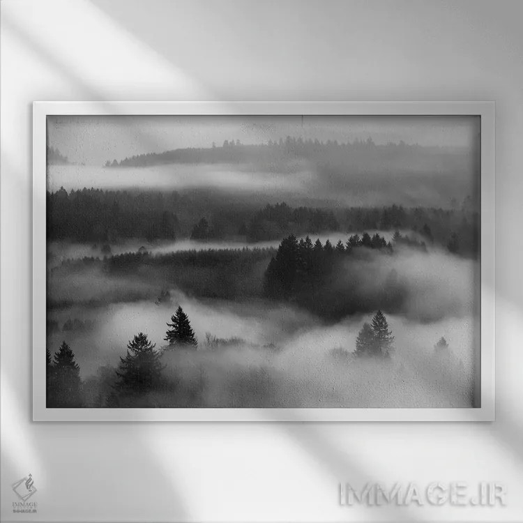 تابلو جادوی جنگل مهآلود اثر داتلیش - نمای قابدار سفید