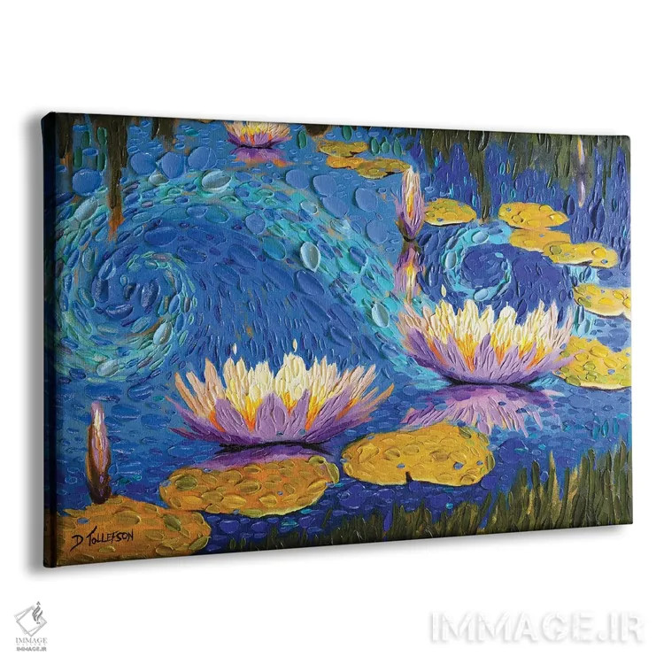 تابلو برکه سوسنهای بنفش اثر دنا تولفسون - نمای پرسپکتیو محصول