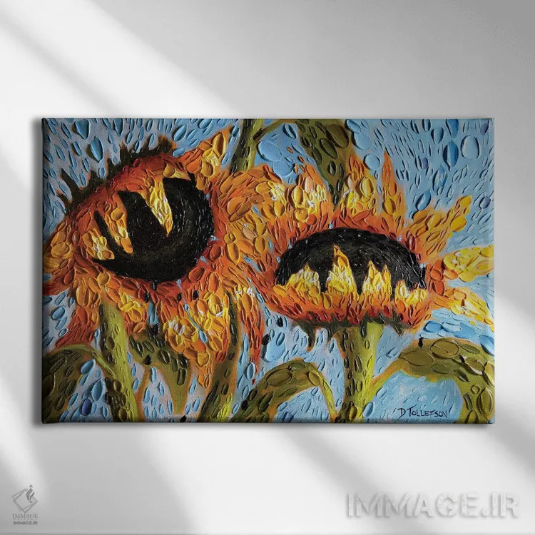 تابلو آفتابگردانهای آرامشبخش اثر دنا تولفسون - نمای روبهرو روی دیوار