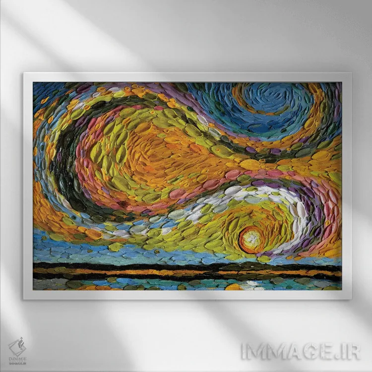 تابلو آسمان زرد-سبز اثر دنا تولفسون - نمای قابدار سفید