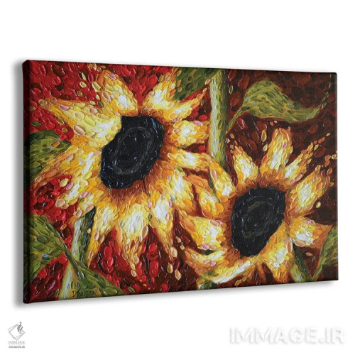 تابلو آفتابگردانهای قرمز پررنگ اثر دنا تولفسون - نمای پرسپکتیو محصول