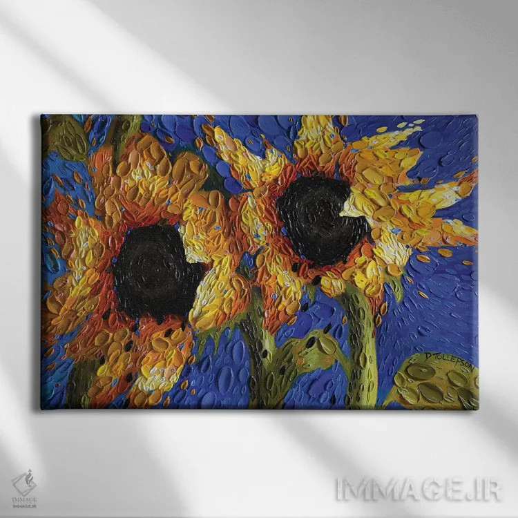 تابلو آفتابگردانهای آسمان کبالت اثر دنا تولفسون - نمای روبهرو روی دیوار