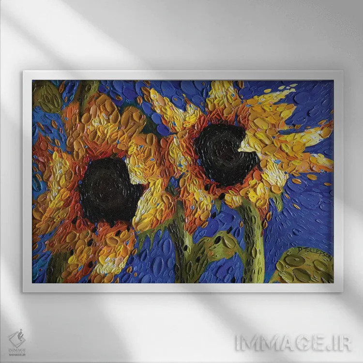 تابلو آفتابگردانهای آسمان کبالت اثر دنا تولفسون - نمای قابدار سفید