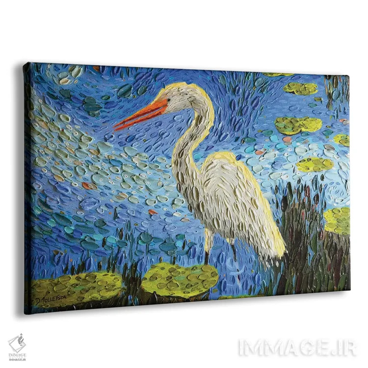 تابلو برکه اگرت (پرنده ماهیخور سفید) اثر دنا تولفسون - نمای پرسپکتیو محصول