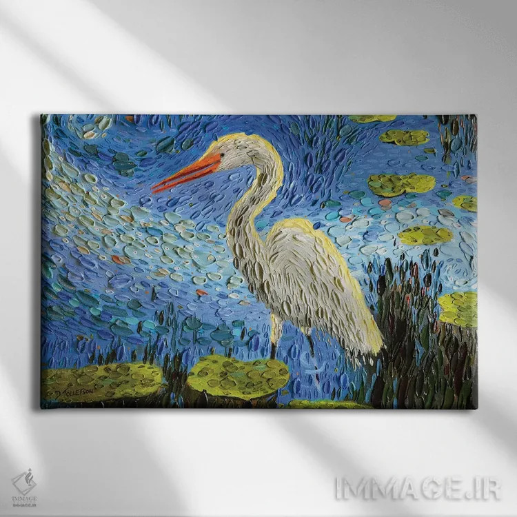 تابلو برکه اگرت (پرنده ماهیخور سفید) اثر دنا تولفسون - نمای روبهرو روی دیوار