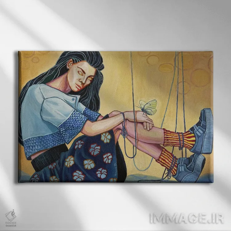 تابلو عروسک خیمهشببازی خوابیده اثر دیانا تیتووا - نمای روبهرو روی دیوار