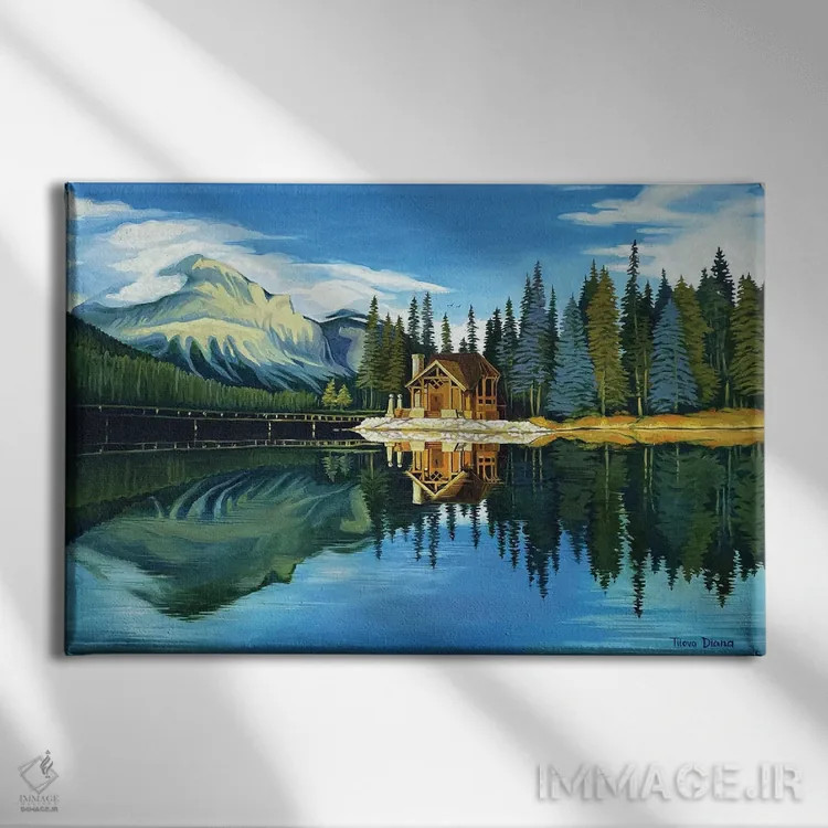 تابلو دریاچه لوییس اثر دیانا تیتووا - نمای روبهرو روی دیوار