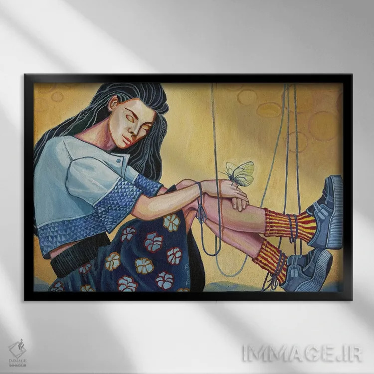 تابلو عروسک خیمهشببازی خوابیده اثر دیانا تیتووا - نمای قابدار مشکی