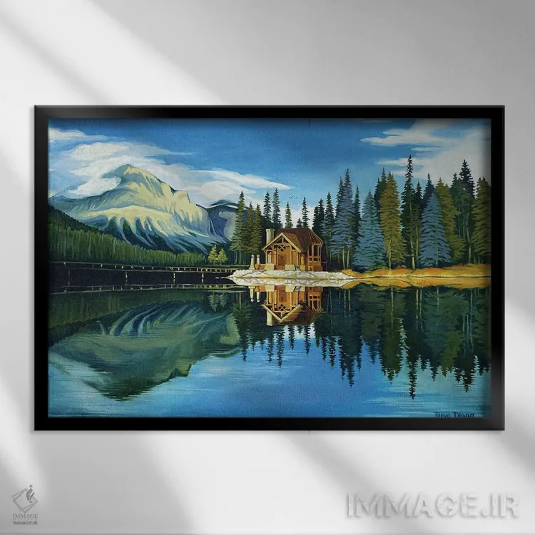 تابلو دریاچه لوییس اثر دیانا تیتووا - نمای قابدار مشکی
