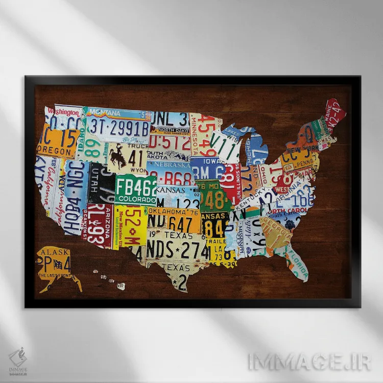تابلو نقشه پلاک خودرو ایالات متحده آمریکا ۲۰۱۸ اثر دیزاین ترنپایک - نمای قابدار مشکی