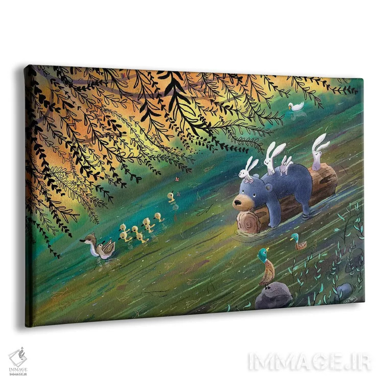 تابلو سواری خرس و خرگوشها در رودخانه اثر دن تاویس - نمای پرسپکتیو محصول