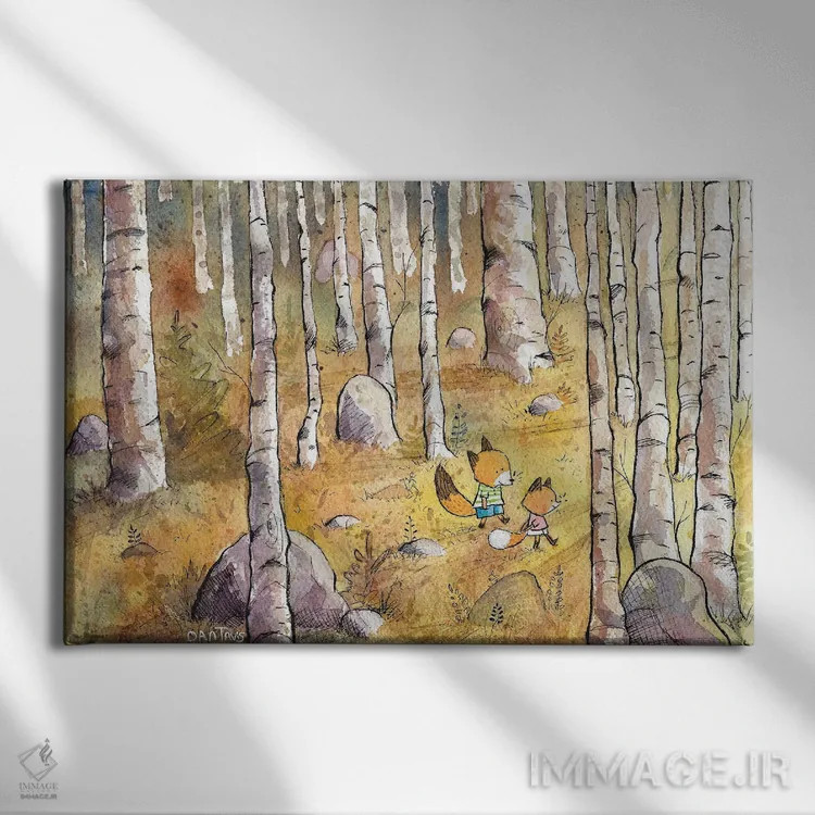 تابلو پیادهروی در جنگل اثر دن تاویس - نمای روبهرو روی دیوار