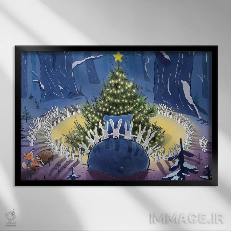 تابلو روز کریسمس اثر دن تاویس - نمای قابدار مشکی