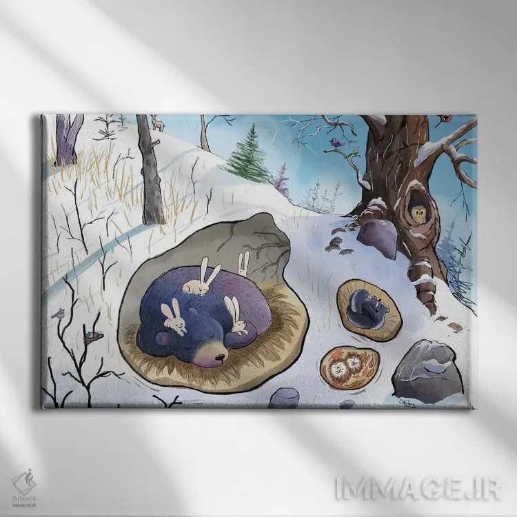 تابلو خرس خوابیده اثر دن تاویس - نمای روبهرو روی دیوار