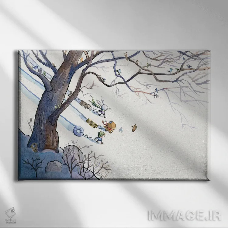 تابلو روز سورتمهسواری اثر دن تاویس - نمای روبهرو روی دیوار