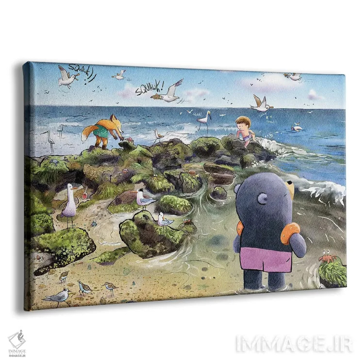 تابلو روز ساحل با دوستان اثر دن تاویس - نمای پرسپکتیو محصول