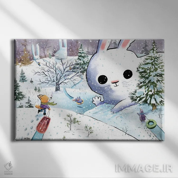 تابلو تپه سورتمهسواری زمستانی اثر دن تاویس - نمای روبهرو روی دیوار