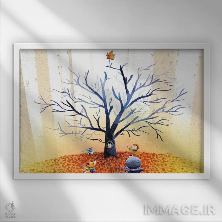 تابلو آخرین برگ پاییز اثر دن تاویس - نمای قابدار سفید