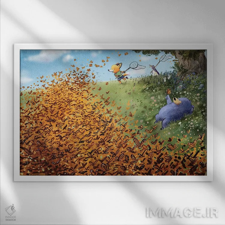 تابلو مزرعه پروانهها اثر دن تاویس - نمای قابدار سفید