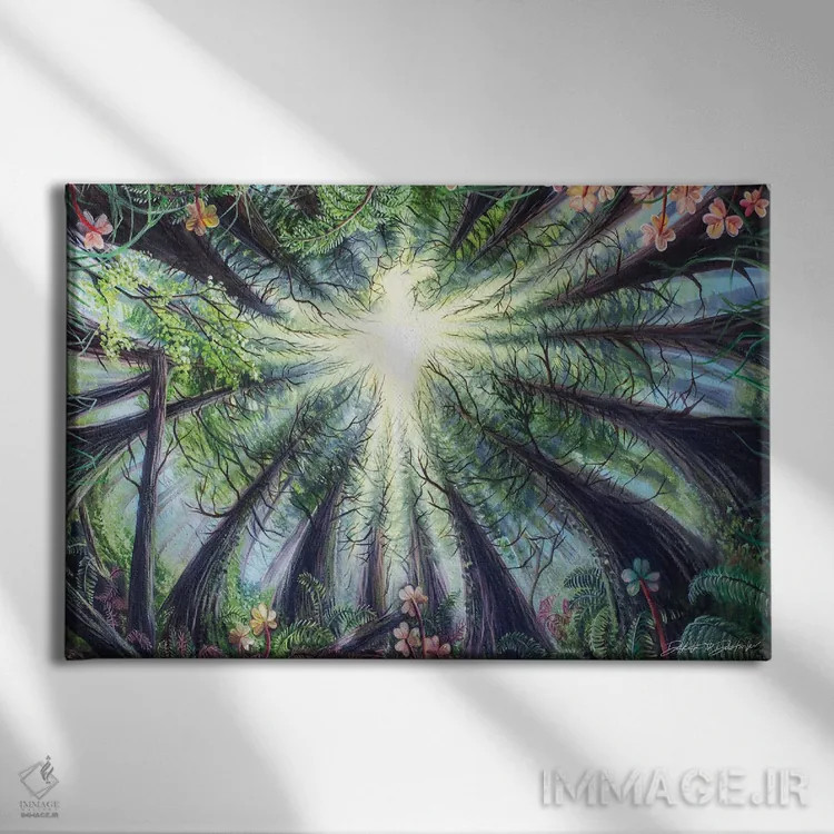 تابلو ققنوس در جنگلهای ردوود (درختان بزرگ آمریکا) اثر دکوتا دیتویلر - نمای روبهرو روی دیوار