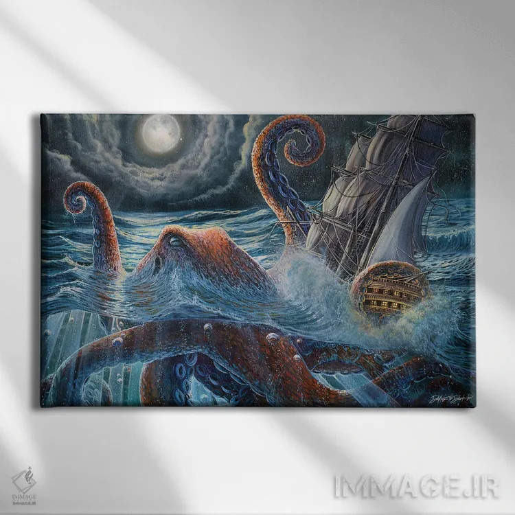 تابلو کراکن دو (هیولای دریایی افسانهای) اثر دکوتا دیتویلر - نمای روبهرو روی دیوار