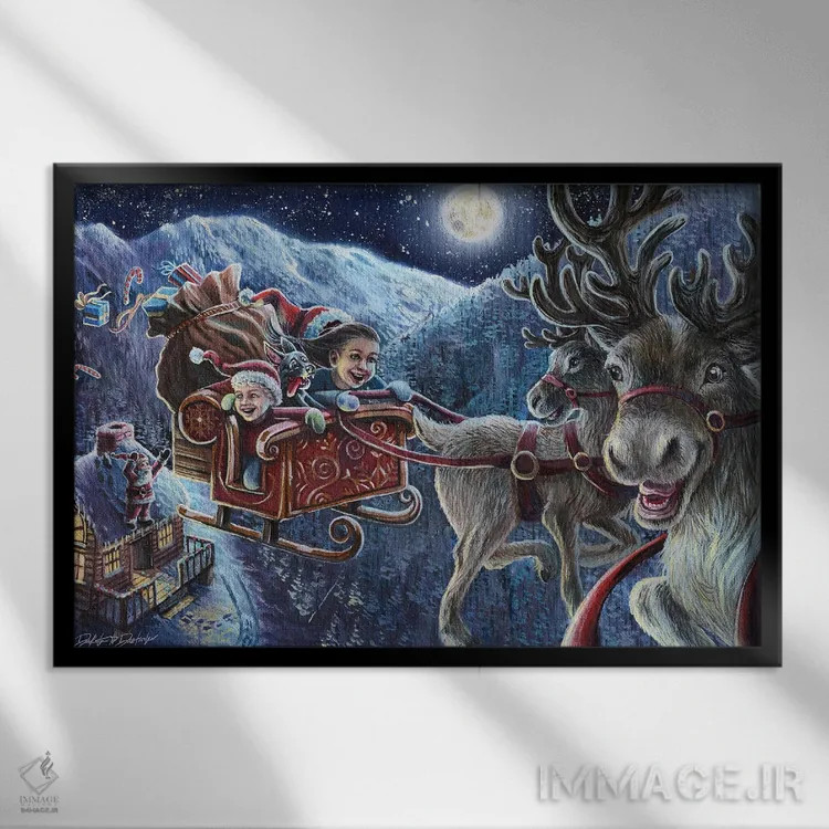 تابلو سورتمهسواری کریسمس اثر دکوتا دیتویلر - نمای قابدار مشکی